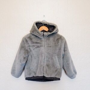 Zara Kids Faux Fur Gray Fleece Hooded Jacket